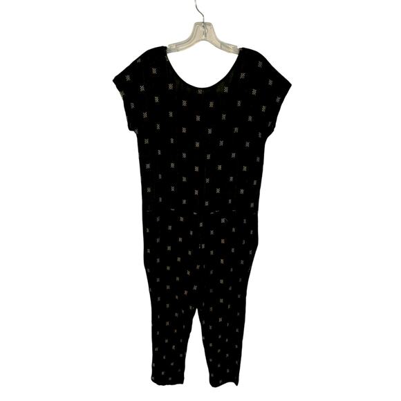 Ace & Jig 100% Cotton V Neck Printed Jumpsuit Drop Crotch Size Medium Black